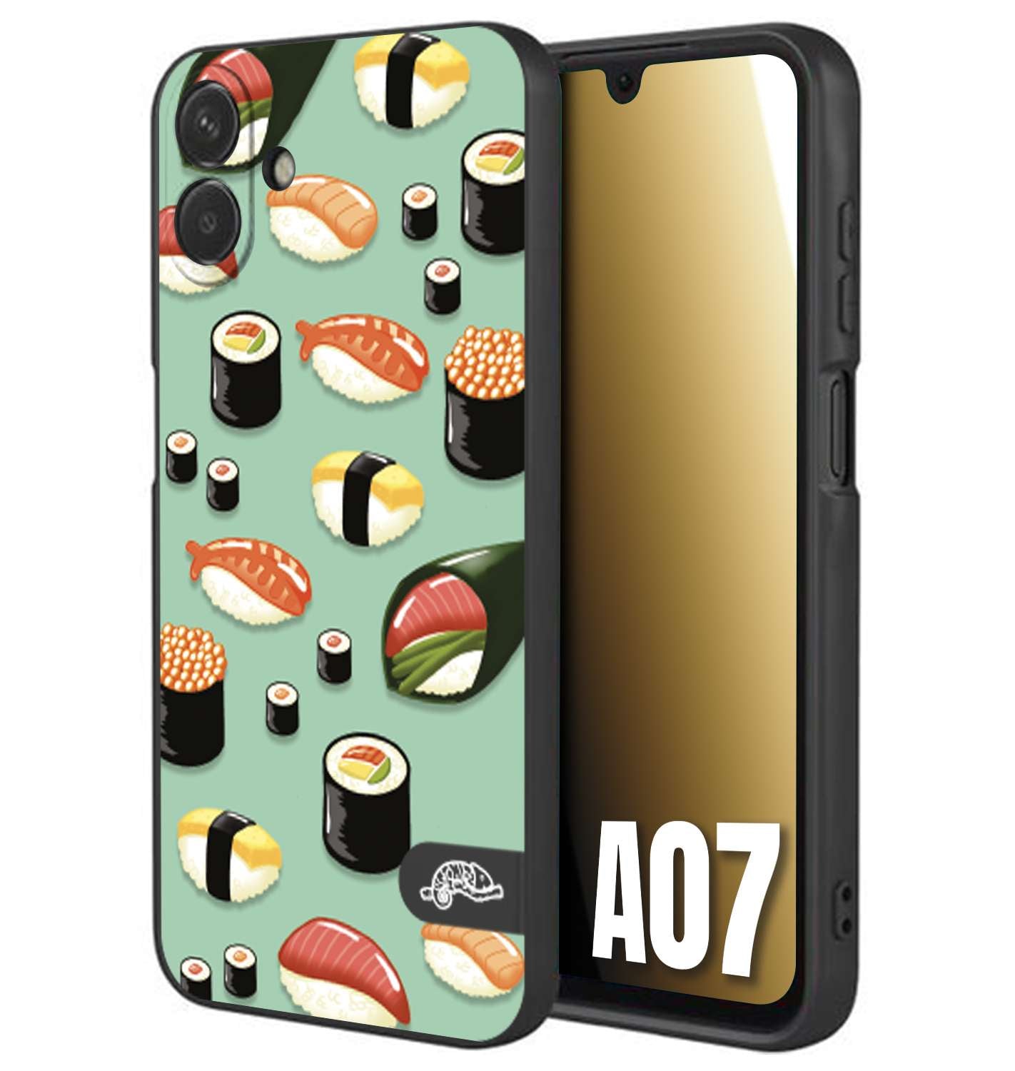 CUSTOMIZZA - Custodia cover nera morbida in tpu compatibile per Samsung A07 sushi disegni giapponese nighiri acquamarina verde