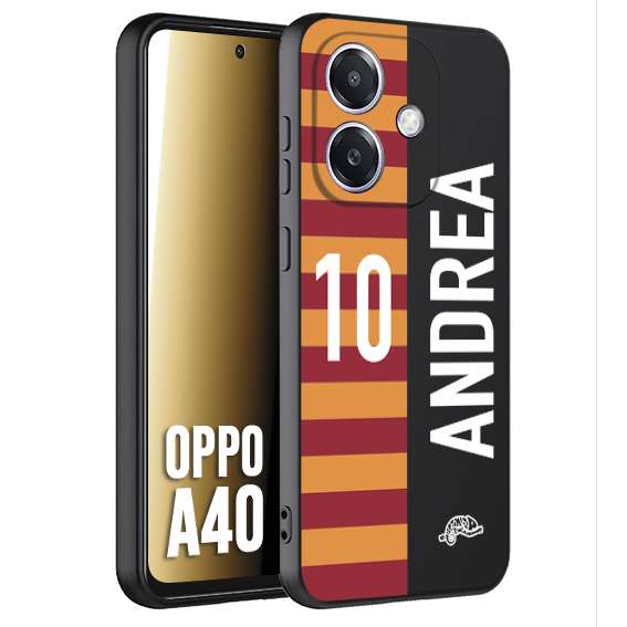 CUSTOMIZZA - Custodia cover nera morbida in tpu compatibile per Oppo A40 personalizzata calcio football nome e numero calciatori giallo rossi