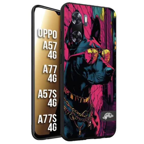 CUSTOMIZZA - Custodia cover nera morbida in tpu compatibile per Oppo A57 - A77 - A57S - A77S (4G) animali cyberpunk dobermann cane street dog fucsia blu