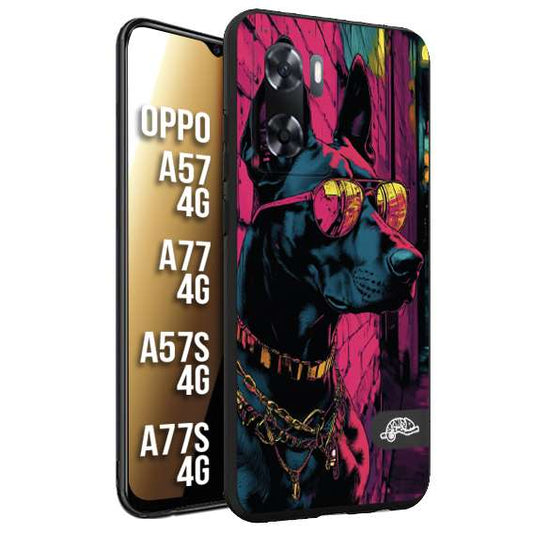 CUSTOMIZZA - Custodia cover nera morbida in tpu compatibile per Oppo A57 - A77 - A57S - A77S (4G) animali cyberpunk dobermann cane street dog fucsia blu