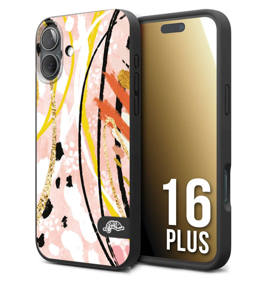 CUSTOMIZZA - Custodia cover nera morbida in tpu compatibile per iPhone 16 PLUS fiori astratti donna zebrato leopardato fantasia dorata gialla rosa colorata