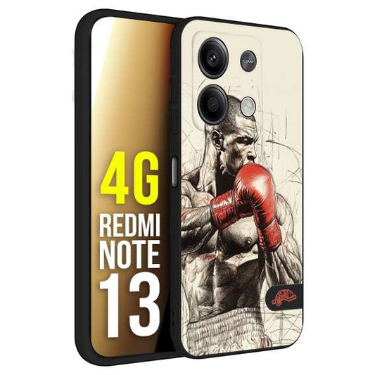 CUSTOMIZZA - Custodia cover nera morbida in tpu compatibile per Xiaomi Redmi Note 13 4G pugilato pugili disegno tattoo guantoni box sport ring