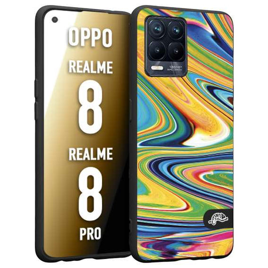 CUSTOMIZZA - Custodia cover nera morbida in tpu compatibile per Realme 8 - 8 PRO colorata fantasia vortice marmo arcobaleno gialla verde blu