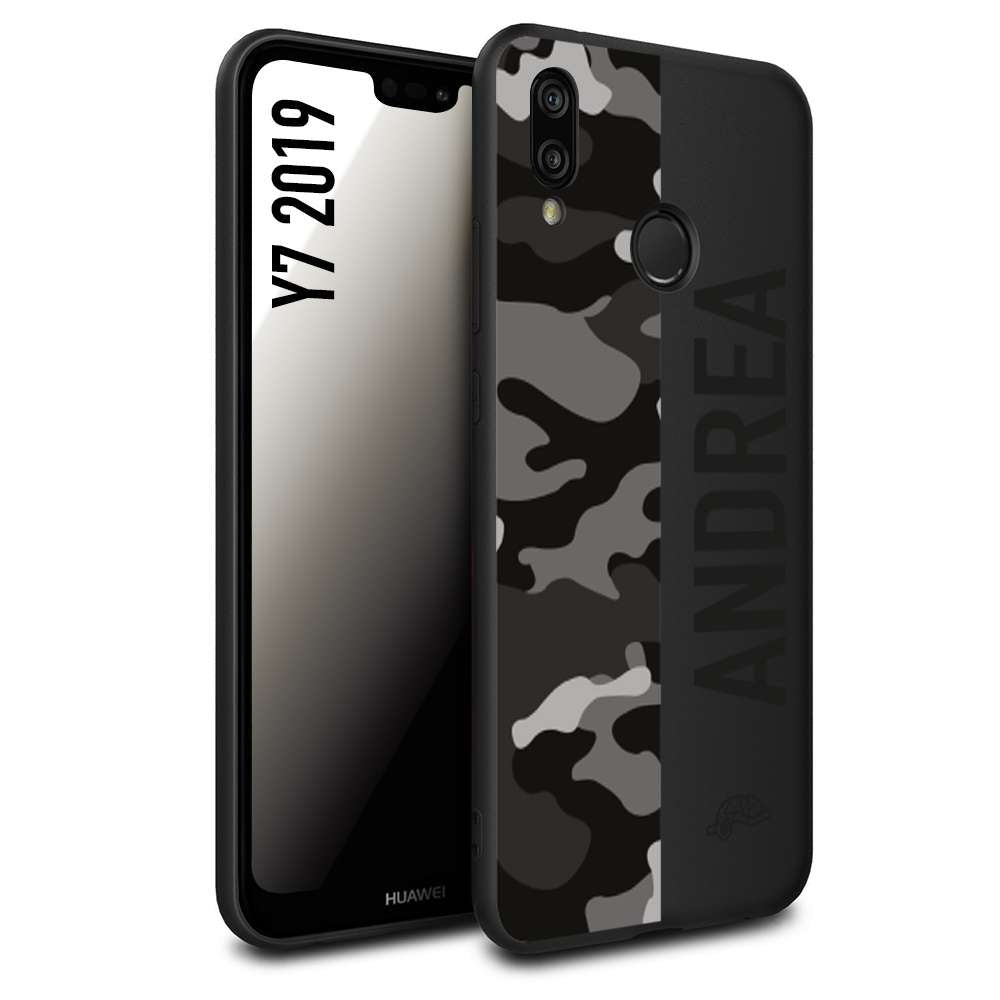 CUSTOMIZZA - Custodia cover nera morbida in tpu compatibile per Huawei Y7 2019 camouflage mimetico militare personalizzata nome