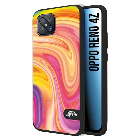 CUSTOMIZZA - Custodia cover nera morbida in tpu compatibile per Oppo Reno 4Z colorata fantasia vortice marmo onde rosa fucsia gialla