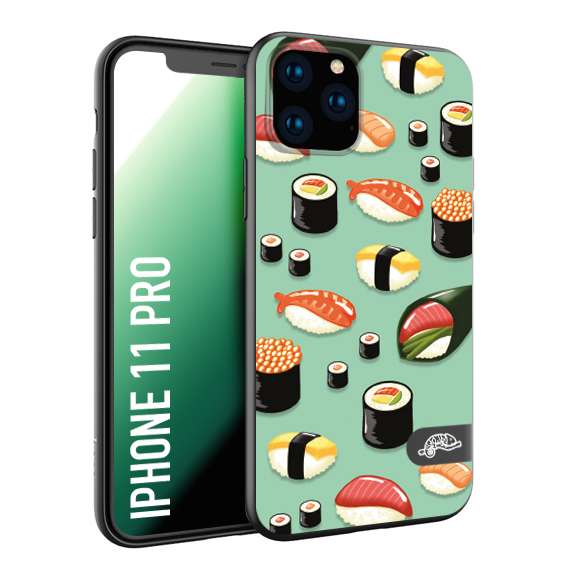 CUSTOMIZZA - Custodia cover nera morbida in tpu compatibile per iPhone 11 PRO sushi disegni giapponese nighiri acquamarina verde