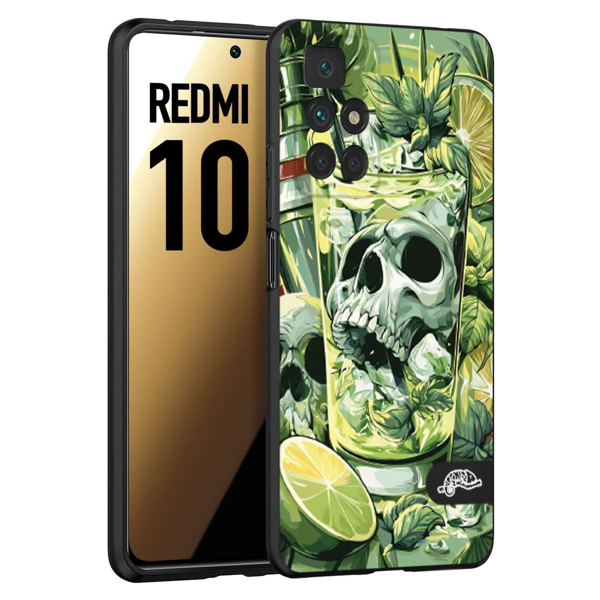 CUSTOMIZZA - Custodia cover nera morbida in tpu compatibile per Xiaomi Redmi 10 Mojito cocktail teschio illustrazione drink lime menta ghiacci tropicale street art