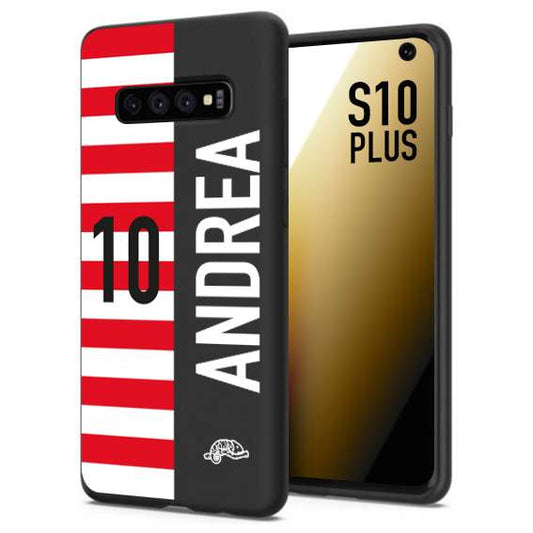 CUSTOMIZZA - Custodia cover nera morbida in tpu compatibile per Samsung S10 PLUS personalizzata calcio football nome e numero calciatori bianco rossa