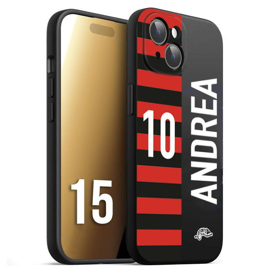 CUSTOMIZZA - Custodia cover nera morbida in tpu compatibile per iPhone 15 personalizzata calcio football nome e numero calciatori rossonera