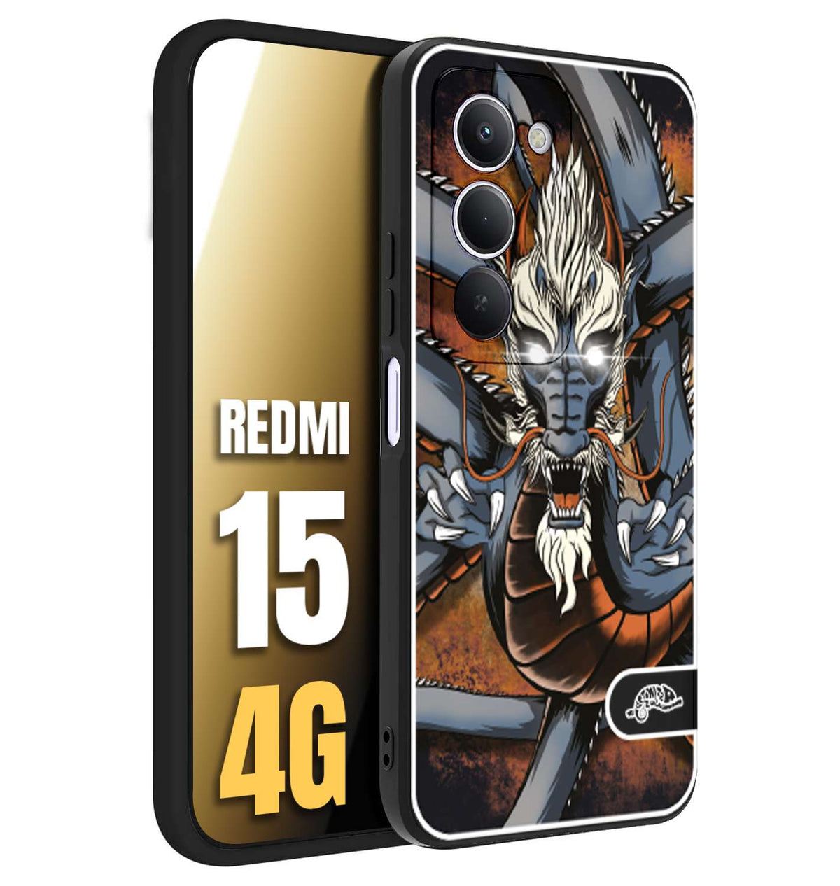 CUSTOMIZZA - Custodia cover nera morbida in tpu compatibile per Xiaomi Redmi 15 4G drago giapponese tattoo japan dragon