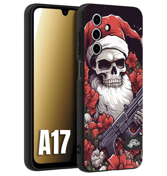 CUSTOMIZZA - Custodia cover nera morbida in tpu compatibile per Samsung A17 teschio natale santa claus fiori tattoo disegnato