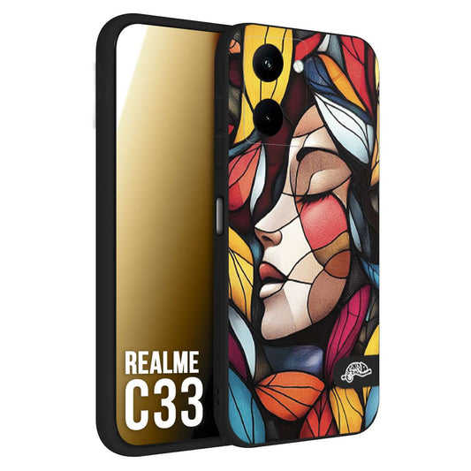 CUSTOMIZZA - Custodia cover nera morbida in tpu compatibile per Realme C33 Vetrata artistica volto di donna profilo fogliare mosaico di vetro colorato