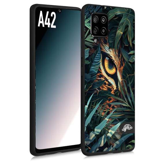 CUSTOMIZZA - Custodia cover nera morbida in tpu compatibile per Samsung A42 animali color giungla tropicale occhio di giaguaro felino disegnato