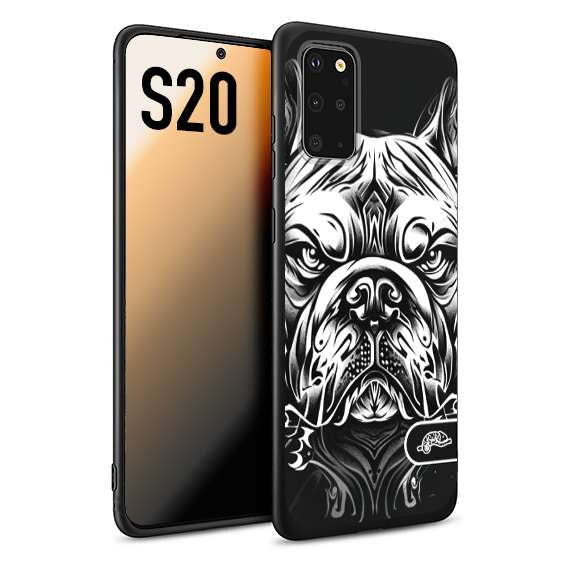 CUSTOMIZZA - Custodia cover nera morbida in tpu compatibile per Samsung S20 bulldog bianco a rilievo disegnato tattoo tatuaggio