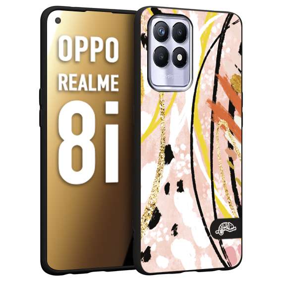 CUSTOMIZZA - Custodia cover nera morbida in tpu compatibile per Realme 8i fiori astratti donna zebrato leopardato fantasia dorata gialla rosa colorata