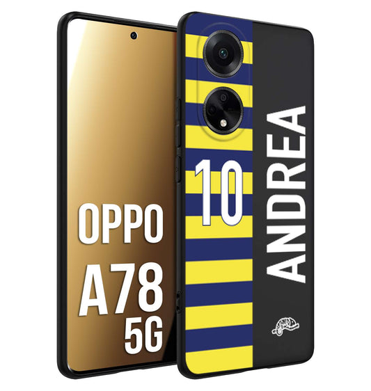 CUSTOMIZZA - Custodia cover nera morbida in tpu compatibile per Oppo A78 5G personalizzata calcio football nome e numero calciatori giallo blu