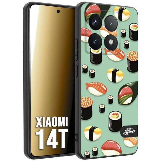 CUSTOMIZZA - Custodia cover nera morbida in tpu compatibile per Xiaomi 14T sushi disegni giapponese nighiri acquamarina verde