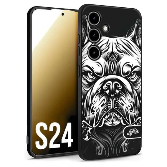 CUSTOMIZZA - Custodia cover nera morbida in tpu compatibile per Samsung S24 bulldog bianco a rilievo disegnato tattoo tatuaggio