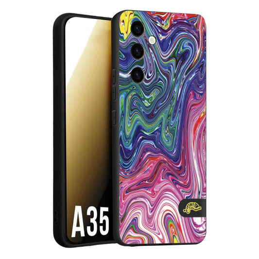 CUSTOMIZZA - Custodia cover nera morbida in tpu compatibile per Samsung A35 5G colorata fantasia vortice marmo arcobaleno rosa blu fucsia