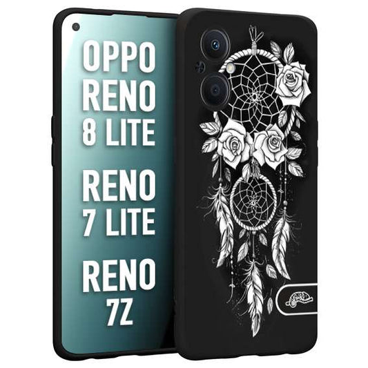 CUSTOMIZZA - Custodia cover nera morbida in tpu compatibile per Oppo Reno 7 Lite - 8 Lite - 7Z acchiappasogni dreamcatcher black and white bianco a rilievo disegnato tattoo tatuaggio