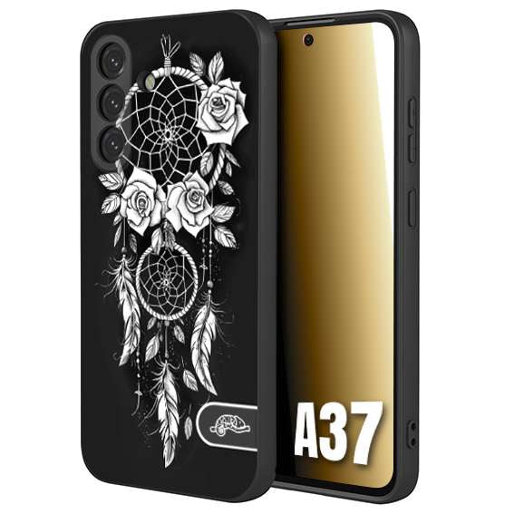 CUSTOMIZZA - Custodia cover nera morbida in tpu compatibile per Samsung A37 acchiappasogni dreamcatcher black and white bianco a rilievo disegnato tattoo tatuaggio