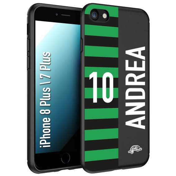 CUSTOMIZZA - Custodia cover nera morbida in tpu compatibile per iPhone 7 Plus - 8 plus personalizzata calcio football nome e numero calciatori neroverde