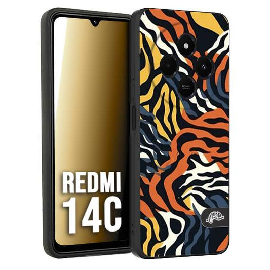 CUSTOMIZZA - Custodia cover nera morbida in tpu compatibile per Xiaomi Redmi 14C leopardato maculato tigrato tiger colorata gialla blu arancio