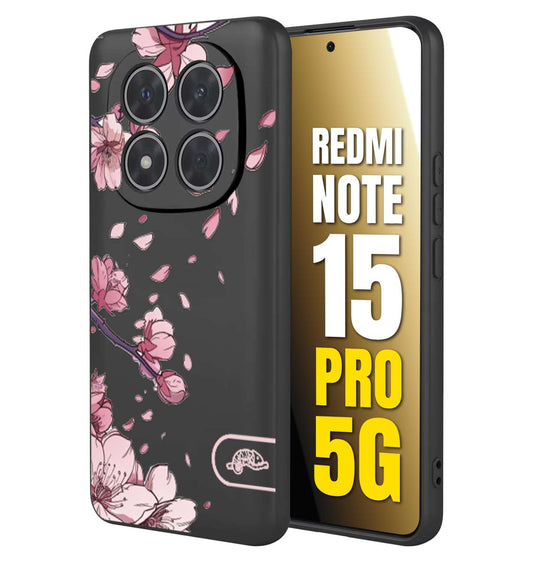 CUSTOMIZZA - Custodia cover nera morbida in tpu compatibile per Xiaomi Redmi Note 15 PRO 5G giapponese fiori di ciliegio in fiore a rilievo disegnata tattoo