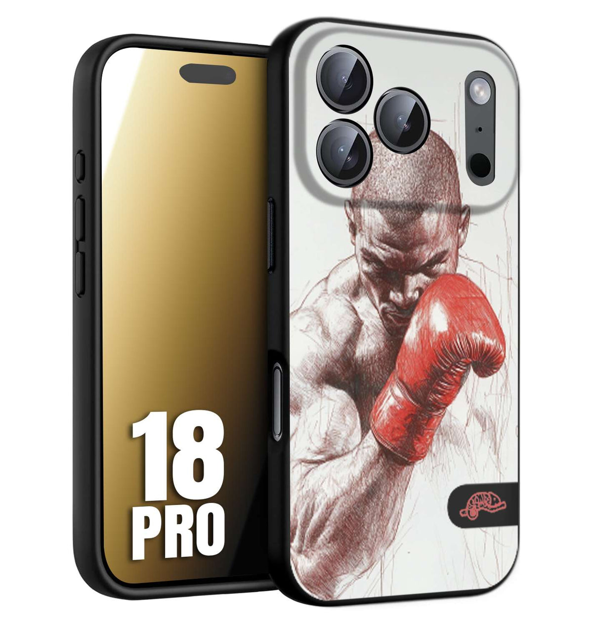 CUSTOMIZZA - Custodia cover nera morbida in tpu compatibile per iPhone 18 PRO pugilato pugili disegno tattoo guantoni box sport primo piano