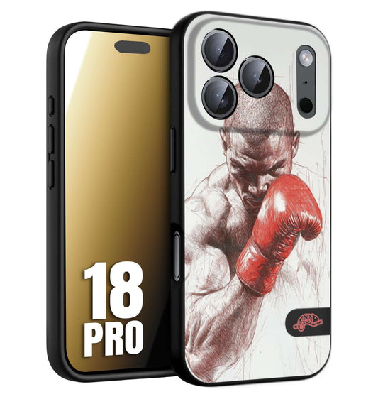 CUSTOMIZZA - Custodia cover nera morbida in tpu compatibile per iPhone 18 PRO pugilato pugili disegno tattoo guantoni box sport primo piano
