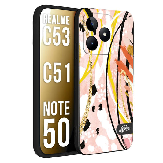 CUSTOMIZZA - Custodia cover nera morbida in tpu compatibile per Oppo Realme C53 - C51 - NOTE 50 fiori astratti donna zebrato leopardato fantasia dorata gialla rosa colorata