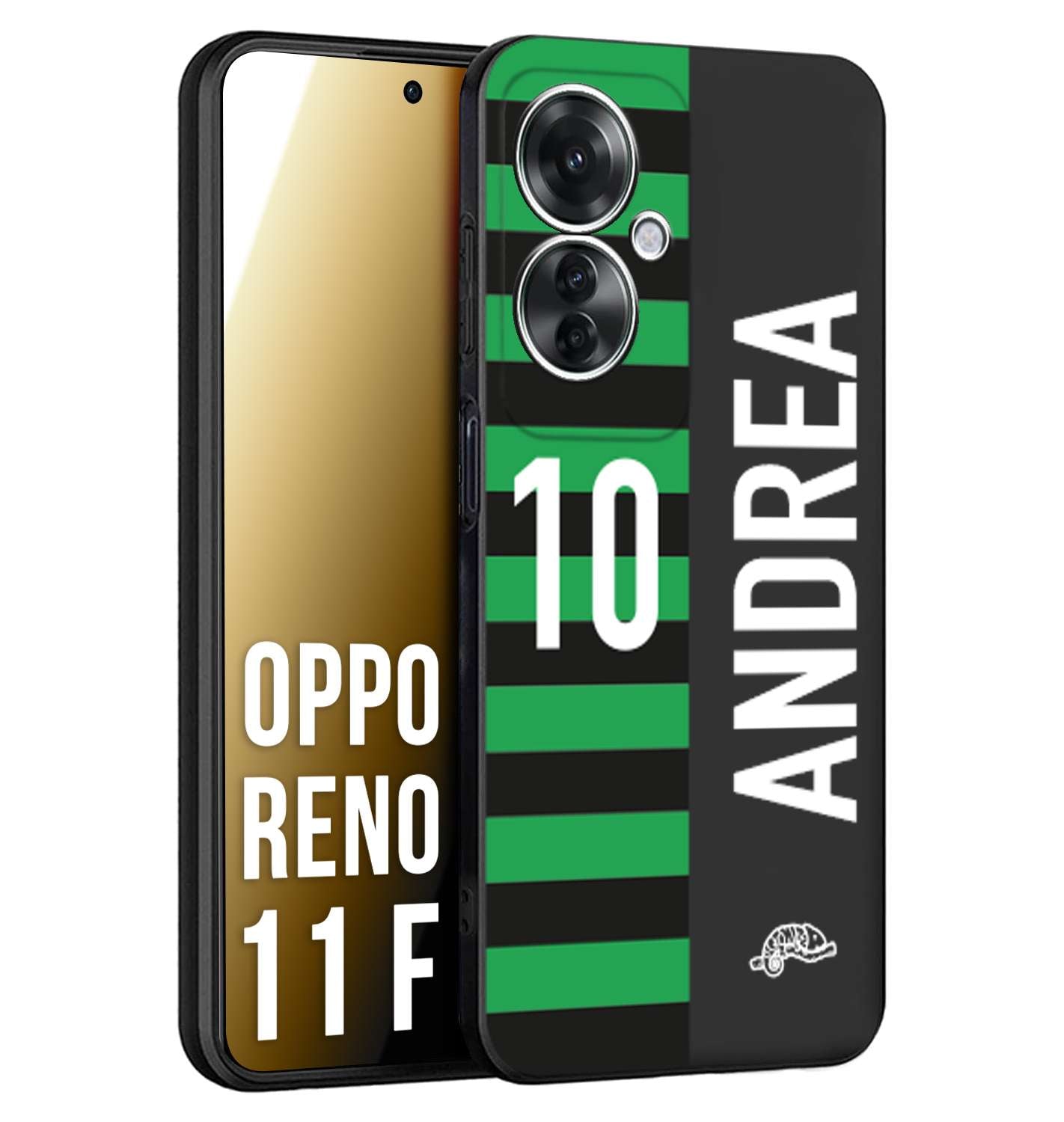 CUSTOMIZZA - Custodia cover nera morbida in tpu compatibile per Oppo Reno 11 F 5G personalizzata calcio football nome e numero calciatori neroverde