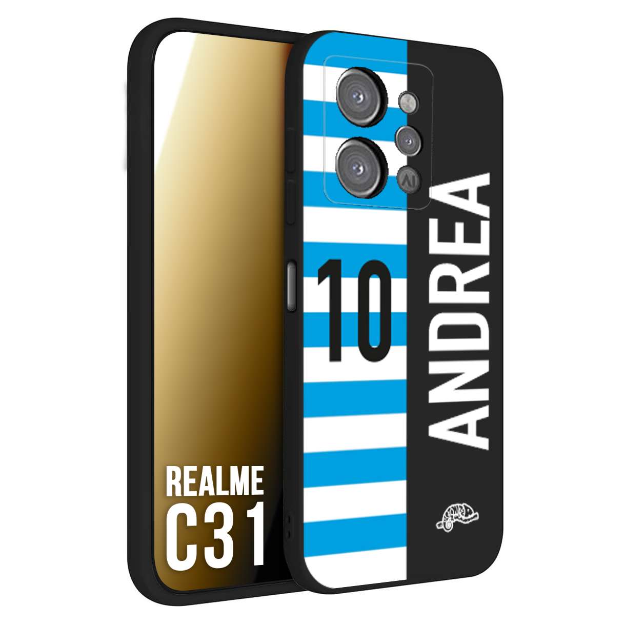 CUSTOMIZZA - Custodia cover nera morbida in tpu compatibile per Oppo Realme C31 personalizzata calcio football nome e numero calciatori biancazzurri