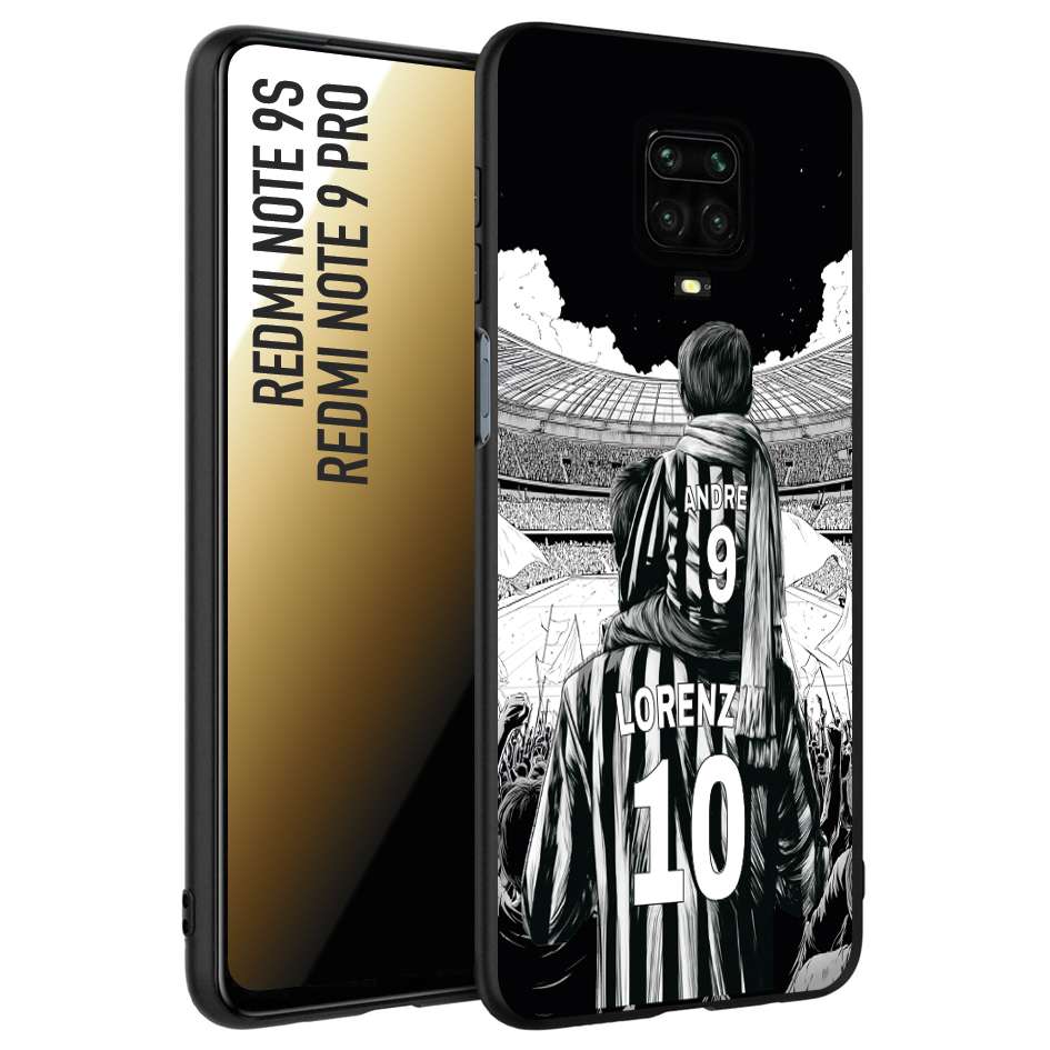 CUSTOMIZZA - Custodia cover nera morbida in tpu compatibile per Xiaomi Redmi Note 9S - Note 9 PRO personalizzata calcio football nome e numero calciatori bianconeri bianca e nera