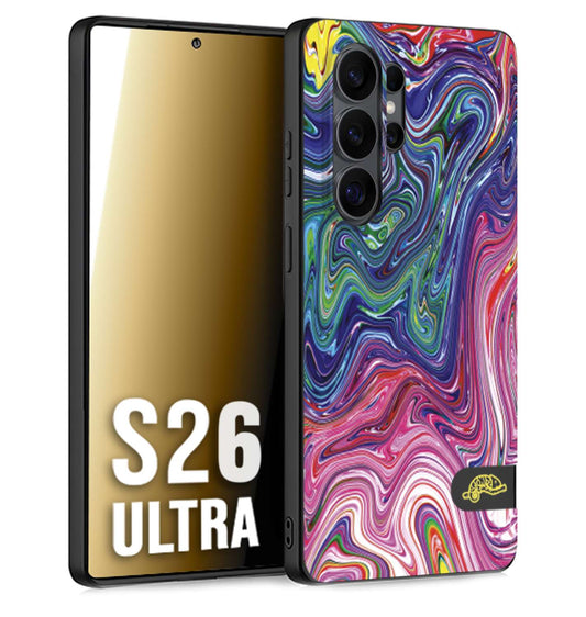 CUSTOMIZZA - Custodia cover nera morbida in tpu compatibile per Samsung S26 ULTRA colorata fantasia vortice marmo arcobaleno rosa blu fucsia