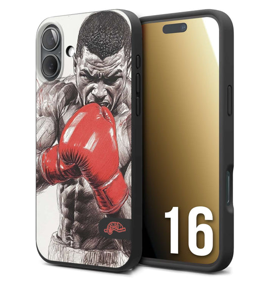 CUSTOMIZZA - Custodia cover nera morbida in tpu compatibile per iPhone 16 pugilato pugili disegno tattoo guantoni box pesi massimi gancio