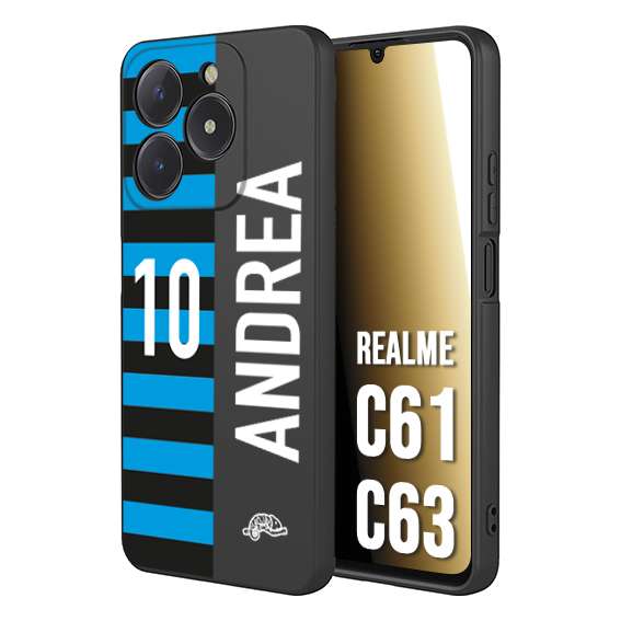 CUSTOMIZZA - Custodia cover nera morbida in tpu compatibile per Oppo C61 - C63 personalizzata calcio football nome e numero calciatori nerazzurra