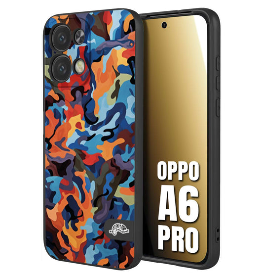 CUSTOMIZZA - Custodia cover nera morbida in tpu compatibile per Oppo A6 PRO camouflage mimetico militare moderno blu arancio rosso