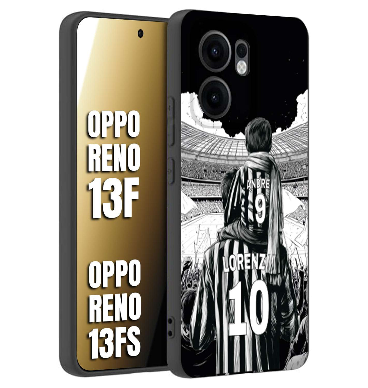 CUSTOMIZZA - Custodia cover nera morbida in tpu compatibile per Oppo Reno 13 F personalizzata calcio football nome e numero calciatori bianconeri bianca e nera