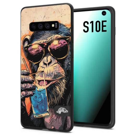 CUSTOMIZZA - Custodia cover nera morbida in tpu compatibile per Samsung S10E estate disegnata cocktails animali simpatici scimmia monkey negroni