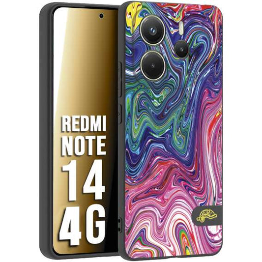 CUSTOMIZZA - Custodia cover nera morbida in tpu compatibile per Xiaomi Redmi Note 14 4G colorata fantasia vortice marmo arcobaleno rosa blu fucsia