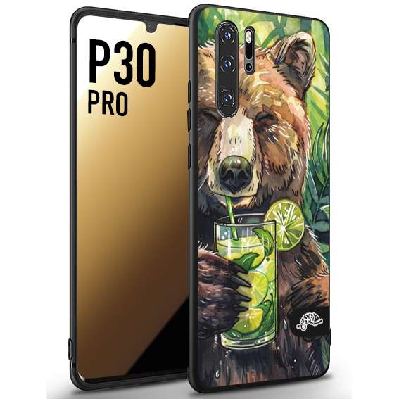 CUSTOMIZZA - Custodia cover nera morbida in tpu compatibile per Huawei P30 PRO estate disegnata cocktails animali simpatici orso bear negroni