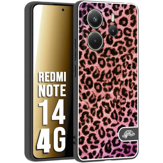 CUSTOMIZZA - Custodia cover nera morbida in tpu compatibile per Xiaomi Redmi Note 14 4G leopardato maculato donna rosa leopard