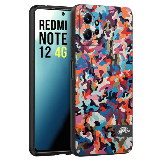 CUSTOMIZZA - Custodia cover nera morbida in tpu compatibile per Xiaomi Redmi Note 12 4G camouflage mimetico militare moderno blu arancio rosa