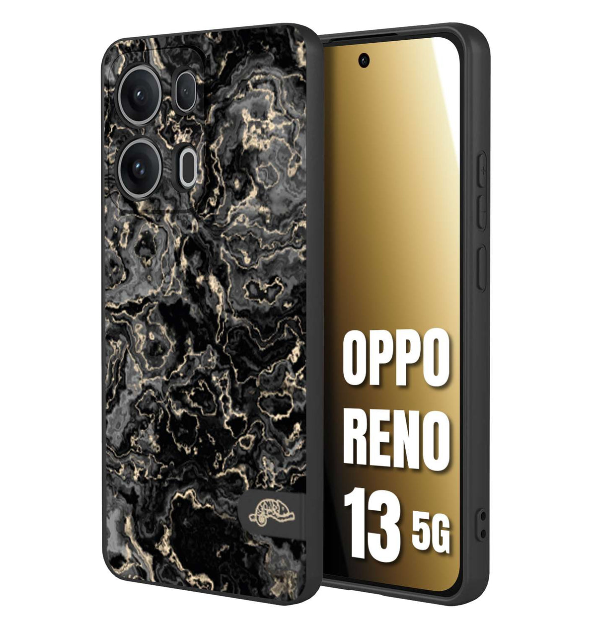 CUSTOMIZZA - Custodia cover nera morbida in tpu compatibile per Oppo Reno 13 5G effetto marmo marble nero black venature dorato pietra