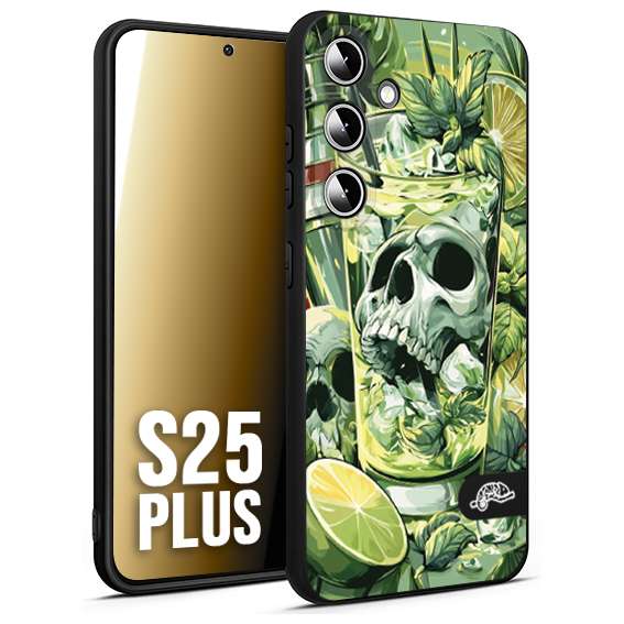 CUSTOMIZZA - Custodia cover nera morbida in tpu compatibile per Samsung S25 PLUS Mojito cocktail teschio illustrazione drink lime menta ghiacci tropicale street art