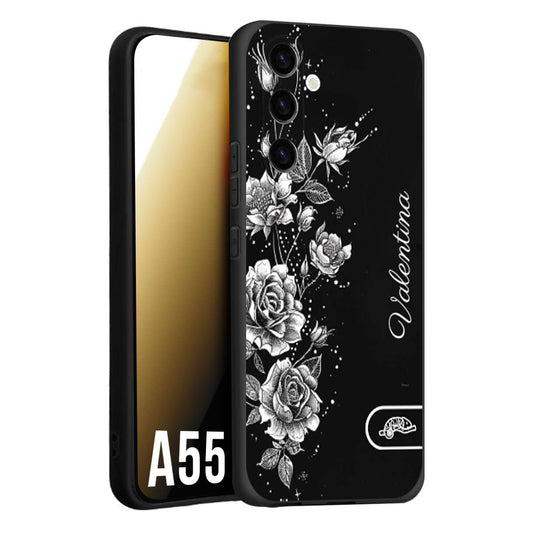 CUSTOMIZZA - Custodia cover nera morbida in tpu compatibile per Samsung A55 5G a rilievo soft touch personalizzata nome rose fiori donna