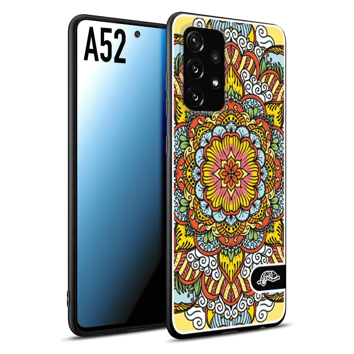 CUSTOMIZZA - Custodia cover nera morbida in tpu compatibile per Samsung A52 mandala colorato fiore nuvole arancione