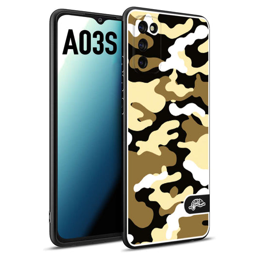 CUSTOMIZZA - Custodia cover nera morbida in tpu compatibile per Samsung A03S camouflage mimetico militare giallo desert brown