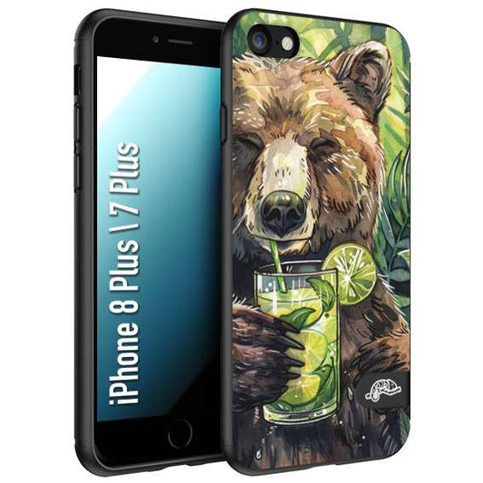 CUSTOMIZZA - Custodia cover nera morbida in tpu compatibile per iPhone 7 Plus - 8 plus fiori estate disegnata cocktails animali simpatici orso bear negroni